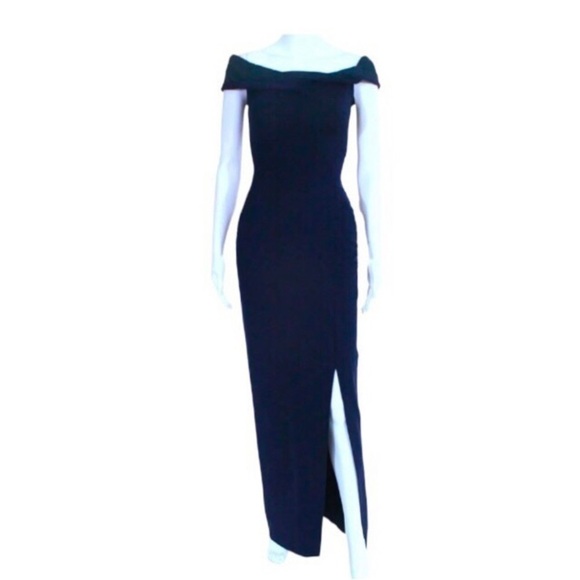 NICHOLAS Knot Twist Front Gown Size 2 Navy Blue Off Shoulder
